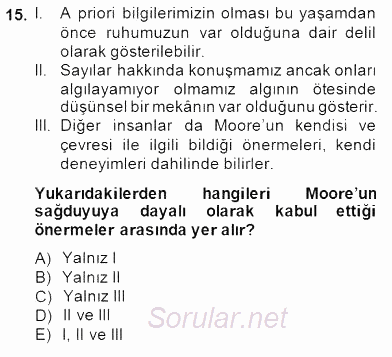 Çağdaş Felsefe 1 2014 - 2015 Ara Sınavı 15.Soru