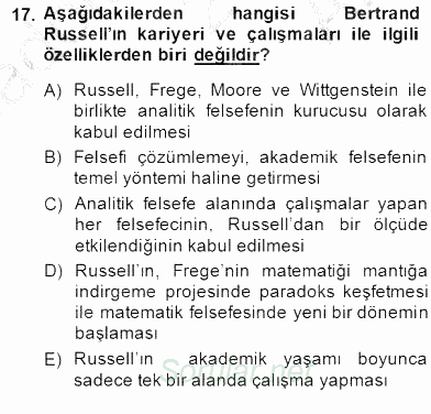 Çağdaş Felsefe 1 2014 - 2015 Ara Sınavı 17.Soru