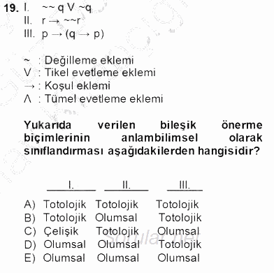 Çağdaş Felsefe 1 2014 - 2015 Ara Sınavı 19.Soru
