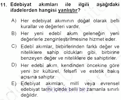 Batı Edebiyatında Akımlar 1 2015 - 2016 Ara Sınavı 11.Soru