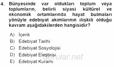 Batı Edebiyatında Akımlar 1 2015 - 2016 Ara Sınavı 4.Soru
