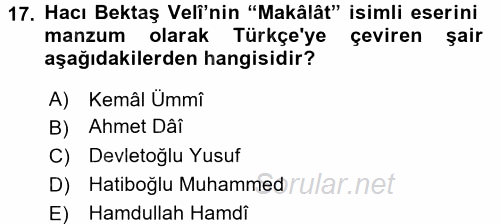 Türk İslam Edebiyatı 2017 - 2018 Ara Sınavı 17.Soru