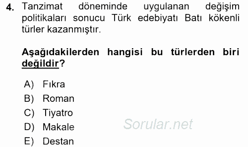 Türk İslam Edebiyatı 2017 - 2018 Ara Sınavı 4.Soru
