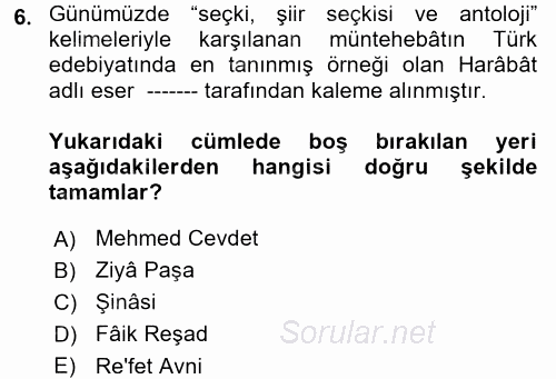 Türk İslam Edebiyatı 2017 - 2018 Ara Sınavı 6.Soru
