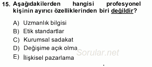 Yönetici Asistanlığı 2013 - 2014 Dönem Sonu Sınavı 15.Soru