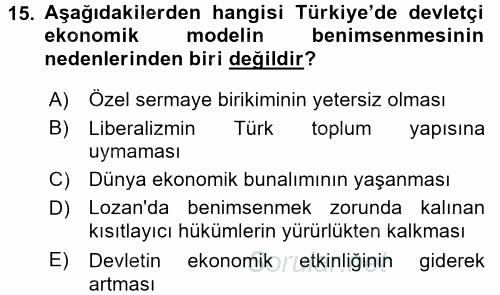 Türkiye Cumhuriyeti İktisat Tarihi 2015 - 2016 Ara Sınavı 15.Soru