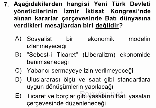 Türkiye Cumhuriyeti İktisat Tarihi 2015 - 2016 Ara Sınavı 7.Soru