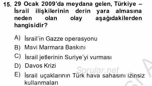 Türk Dış Politikası 2 2013 - 2014 Dönem Sonu Sınavı 15.Soru