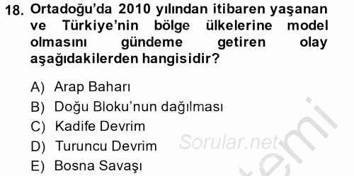 Türk Dış Politikası 2 2013 - 2014 Dönem Sonu Sınavı 18.Soru