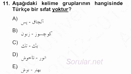 Osmanlı Türkçesine Giriş 2 2012 - 2013 Ara Sınavı 11.Soru