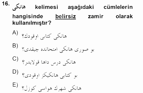 Osmanlı Türkçesine Giriş 2 2012 - 2013 Ara Sınavı 16.Soru