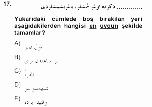 Osmanlı Türkçesine Giriş 2 2012 - 2013 Ara Sınavı 17.Soru