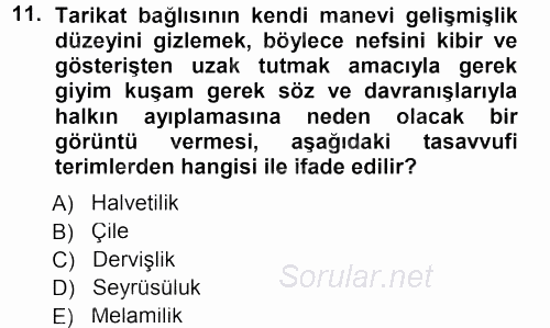 XVIII. Yüzyıl Türk Edebiyatı 2012 - 2013 Dönem Sonu Sınavı 11.Soru