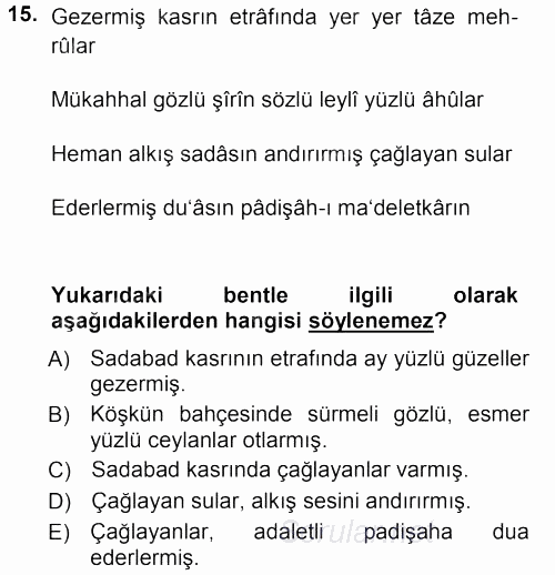 XVIII. Yüzyıl Türk Edebiyatı 2012 - 2013 Dönem Sonu Sınavı 15.Soru