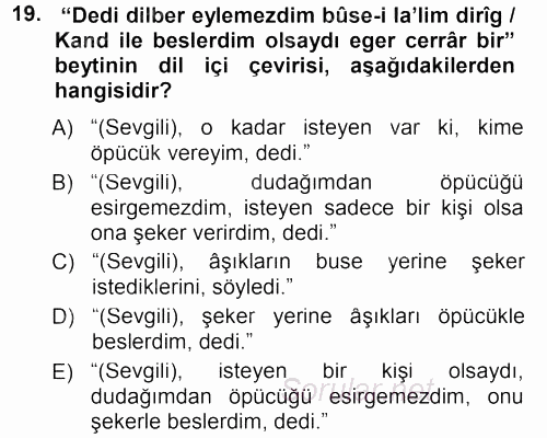 XVIII. Yüzyıl Türk Edebiyatı 2012 - 2013 Dönem Sonu Sınavı 19.Soru