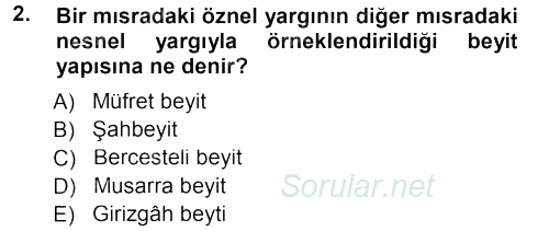 XVIII. Yüzyıl Türk Edebiyatı 2012 - 2013 Dönem Sonu Sınavı 2.Soru