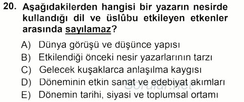 XVIII. Yüzyıl Türk Edebiyatı 2012 - 2013 Dönem Sonu Sınavı 20.Soru