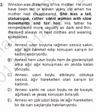 Çeviri (İng/Türk) 2013 - 2014 Dönem Sonu Sınavı 2.Soru