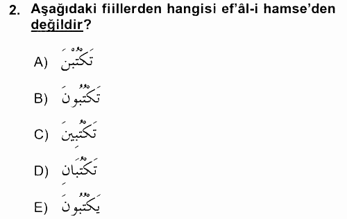 Arapça 2 2015 - 2016 Tek Ders Sınavı 2.Soru