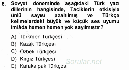 Çağdaş Türk Edebiyatları 1 2013 - 2014 Ara Sınavı 6.Soru