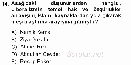 Türk Siyasal Hayatı 2013 - 2014 Tek Ders Sınavı 14.Soru