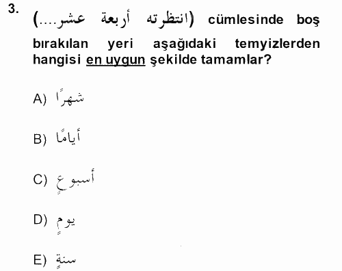 Arapça 4 2013 - 2014 Ara Sınavı 3.Soru
