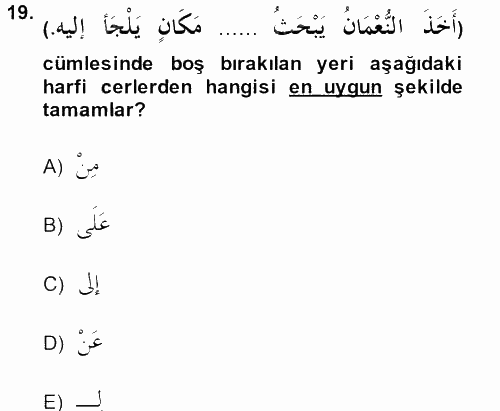 Arapça 4 2013 - 2014 Ara Sınavı 19.Soru