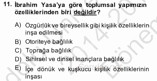 Türk Sosyologları 2014 - 2015 Dönem Sonu Sınavı 11.Soru
