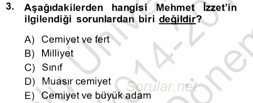 Türk Sosyologları 2014 - 2015 Dönem Sonu Sınavı 3.Soru