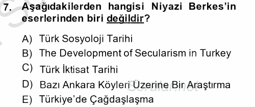 Türk Sosyologları 2014 - 2015 Dönem Sonu Sınavı 7.Soru