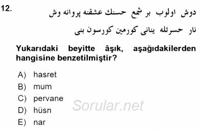XIX. Yüzyıl Türk Edebiyatı 2015 - 2016 Ara Sınavı 12.Soru
