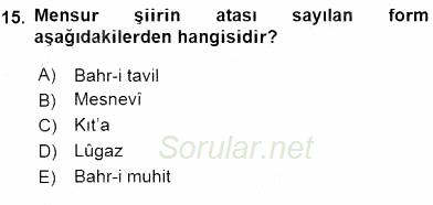 XIX. Yüzyıl Türk Edebiyatı 2015 - 2016 Ara Sınavı 15.Soru