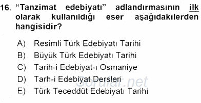 XIX. Yüzyıl Türk Edebiyatı 2015 - 2016 Ara Sınavı 16.Soru