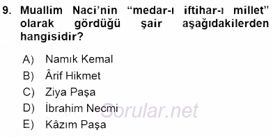 XIX. Yüzyıl Türk Edebiyatı 2015 - 2016 Ara Sınavı 9.Soru