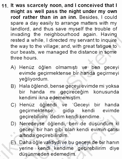 Çeviri (İng/Türk) 2014 - 2015 Dönem Sonu Sınavı 11.Soru