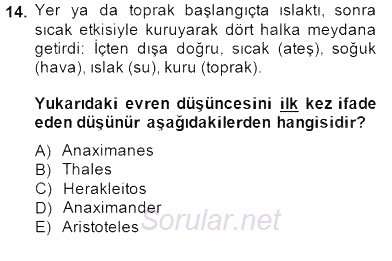 Bilim Tarihi 2014 - 2015 Ara Sınavı 14.Soru