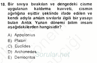 Bilim Tarihi 2014 - 2015 Ara Sınavı 18.Soru