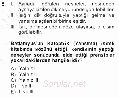 Bilim Tarihi 2014 - 2015 Ara Sınavı 5.Soru