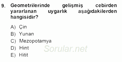 Bilim Tarihi 2014 - 2015 Ara Sınavı 9.Soru