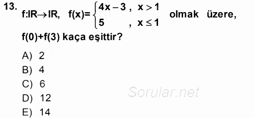 Genel Matematik 2013 - 2014 Ara Sınavı 13.Soru