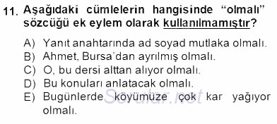 Türkçe Biçim Bilgisi 2014 - 2015 Dönem Sonu Sınavı 11.Soru
