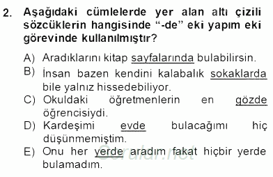 Türkçe Biçim Bilgisi 2014 - 2015 Dönem Sonu Sınavı 2.Soru