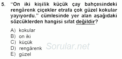 Türkçe Biçim Bilgisi 2014 - 2015 Dönem Sonu Sınavı 5.Soru