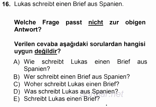 Almanca 1 2012 - 2013 Ara Sınavı 16.Soru