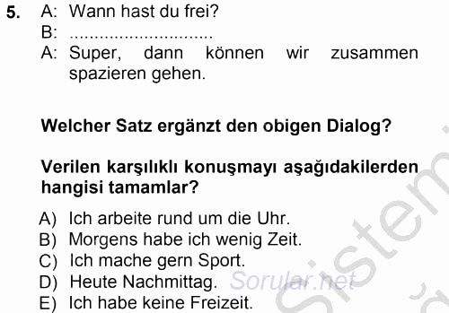 Almanca 1 2012 - 2013 Ara Sınavı 5.Soru