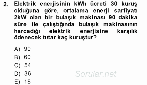 Elektrik Bakım, Arıza Bulma ve Güvenlik 2013 - 2014 Tek Ders Sınavı 2.Soru