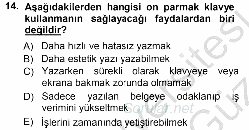 Yönetici Asistanlığı 2012 - 2013 Ara Sınavı 14.Soru