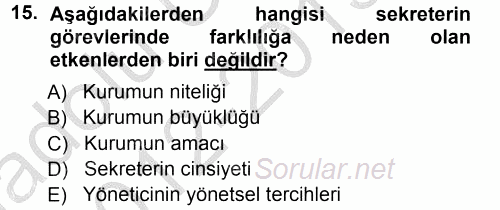 Yönetici Asistanlığı 2012 - 2013 Ara Sınavı 15.Soru