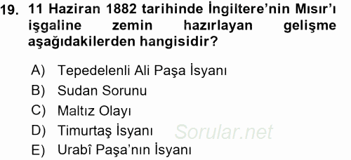 Osmanlı Tarihi (1876–1918) 2015 - 2016 Ara Sınavı 19.Soru