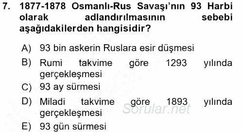 Osmanlı Tarihi (1876–1918) 2015 - 2016 Ara Sınavı 7.Soru